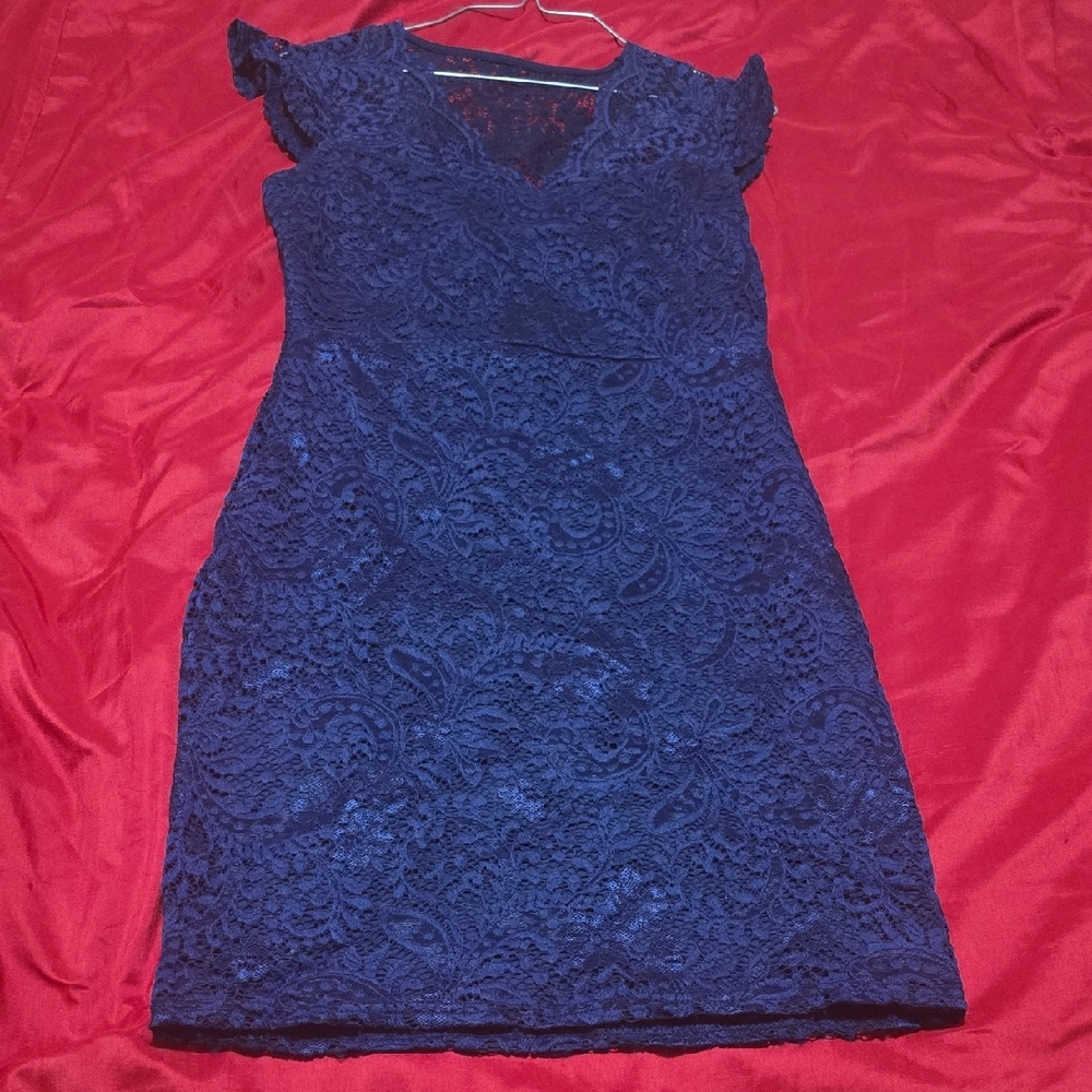 Navy Blue Lace Cocktail Dress – Cap Sleeve, Size 4